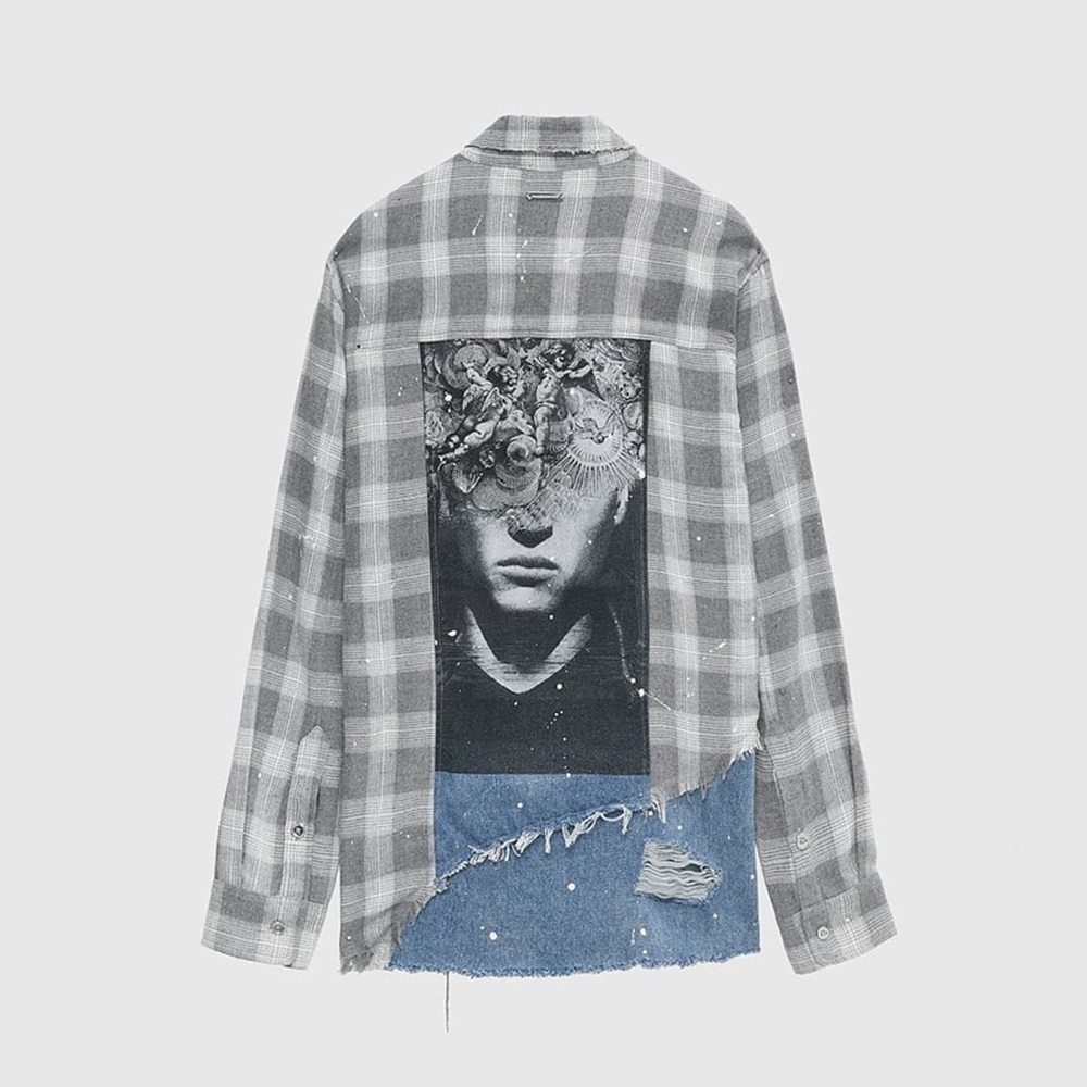 Maniere De Voir Plaid Denim Portrait Button Down